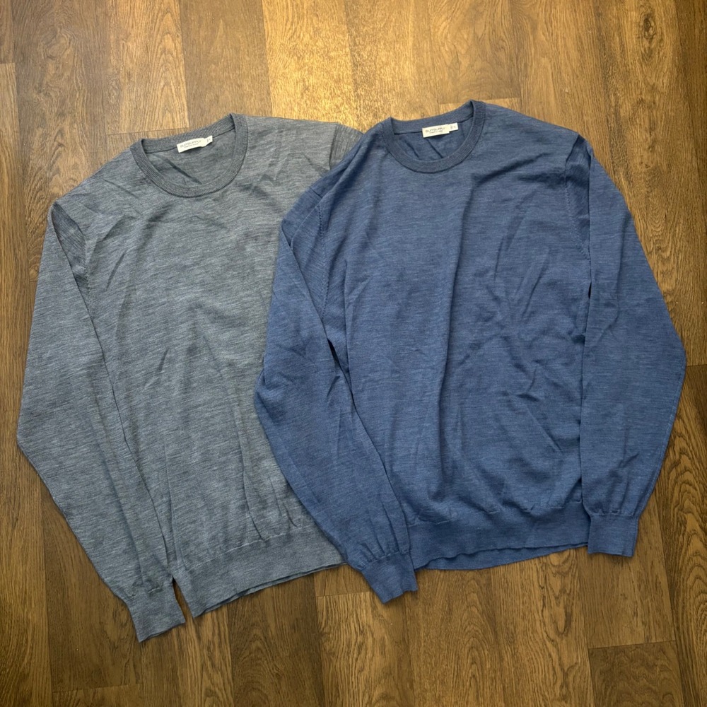 Suit Supply Menswear 100% Merino Wool Blue and Grey Pullover Sweater Lot of 2